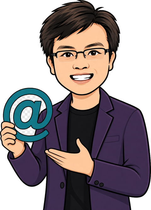 BigBrother mascot holding an at sign for domain names