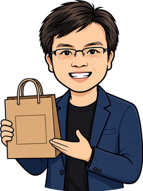 BigBrother mascot presenting an ecommerce shopping bag