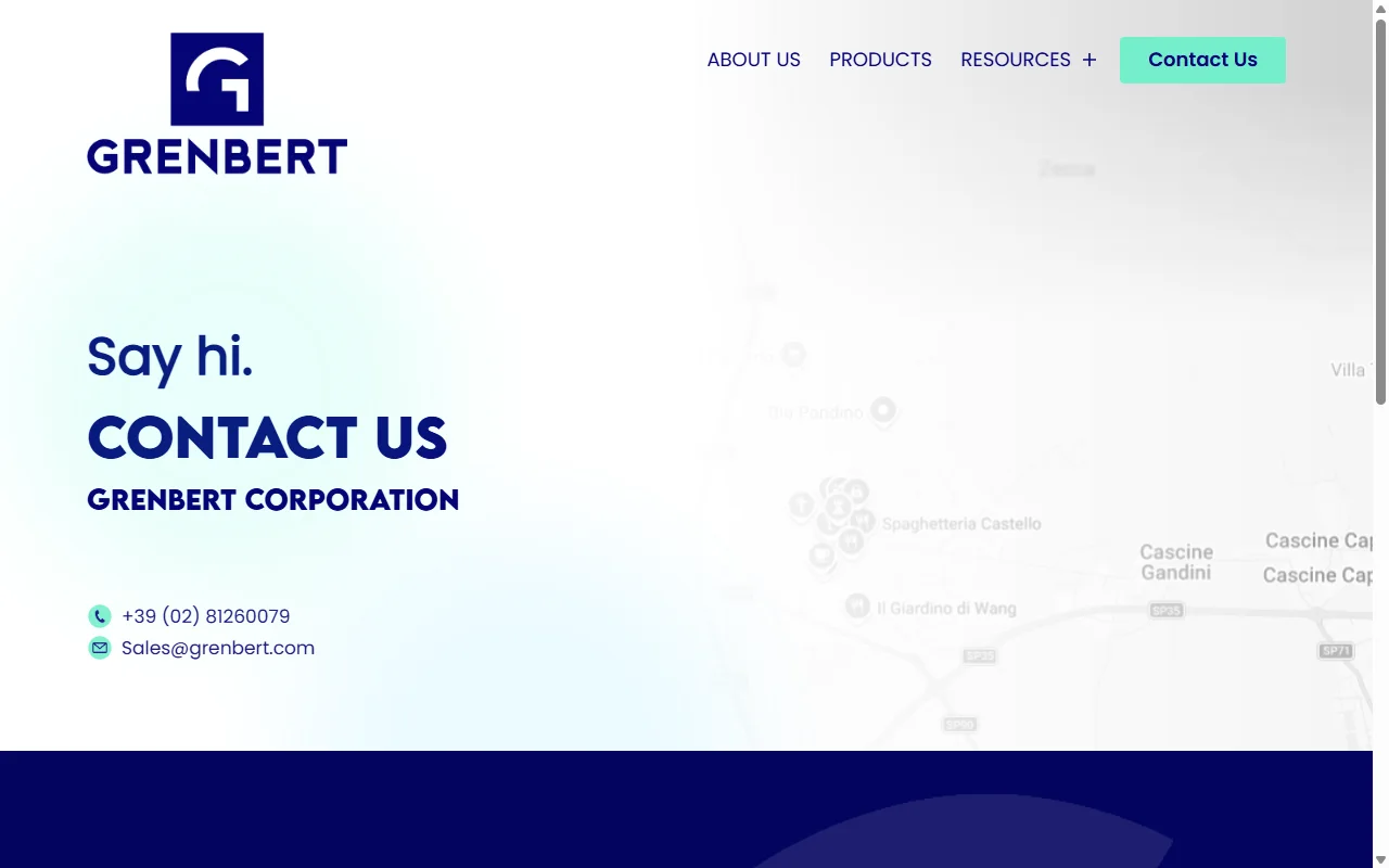 Grenbert website, Contact Us page on desktop