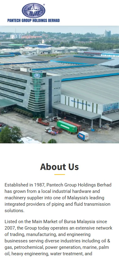 Pantech Group website, About Us page on mobile